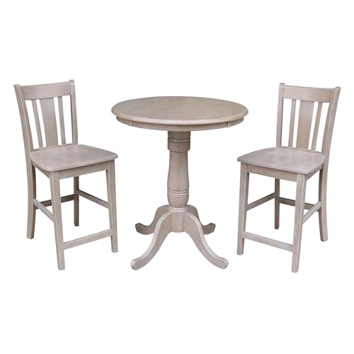 IC INTERNATIONAL CONCEPTS 30" Round Pedestal Gathering Height Table with 2 San Remo Counter Height Stools, Washed Gray Taupe - color: Washed Gray Taupe
