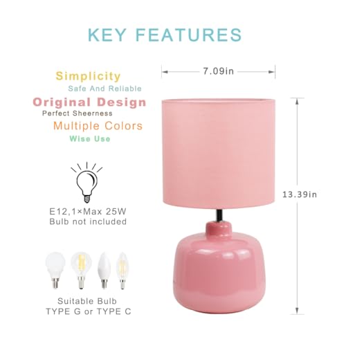 Oslo Small Ceramic Table Lamp for Living Room and Bedroom,Modern Kids Night Table Lamp,Φ7.09×H13.39IN,Bulb Excluded,Pink - color: Pink