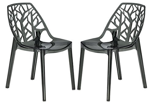 LeisureMod Cornelia Stackable Dining Chair in Solid Red Set of 2 - Modern Spring Cut-Out Tree Design Acrylic Armless Accent Side Chair for Kitchen, Living Room, and Dining Area - color: Transparent Black, size: Set of 2