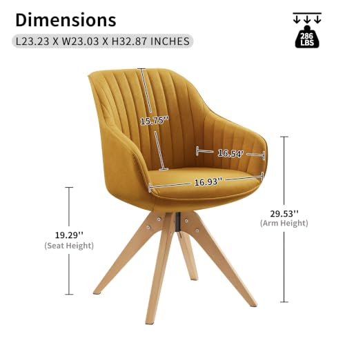 Swivel Desk Chair for Home Office, Fabric, Yellow | No Wheels, Beech Wood Legs, Mid Century Modern, Upholstered, 360° Swivel, Accent Chair, Living Room, Bedroom - color: Yellow/Beech Wood, size: Fabric