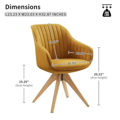 Swivel Desk Chair for Home Office, Fabric, Yellow | No Wheels, Beech Wood Legs, Mid Century Modern, Upholstered, 360° Swivel, Accent Chair, Living Room, Bedroom - color: Yellow/Beech Wood, size: Fabric