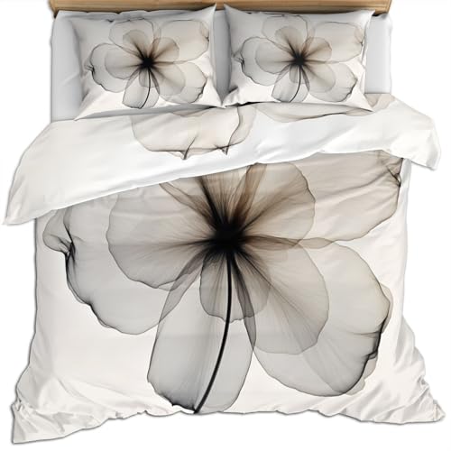 Ray Floral Bedding Sets Queen, Simple Duvet Cover, Nordic Comforter Set, Zipper Closure, 2 Pillowcases, Reversible Print Quilts & Home Decor, 90"x90" - color: Simple Nordic Gray Flowers, size: Queen