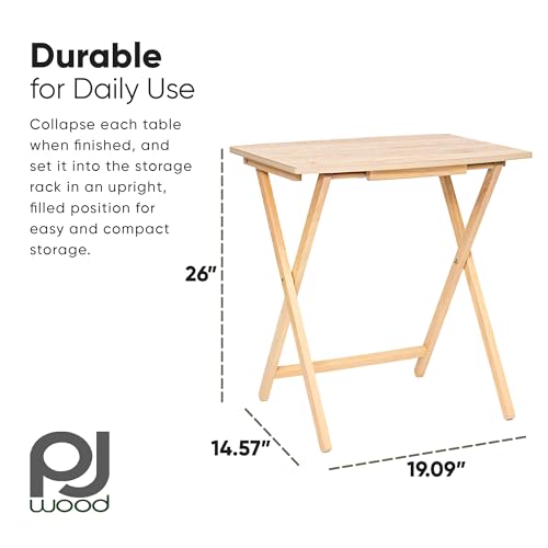 PJ Wood XL Oversize Tray Table, Natural Wood, 5-Pack | 33.2 lb Capacity, Rectangular Shape, Foldable Design, Space-Saving Storage