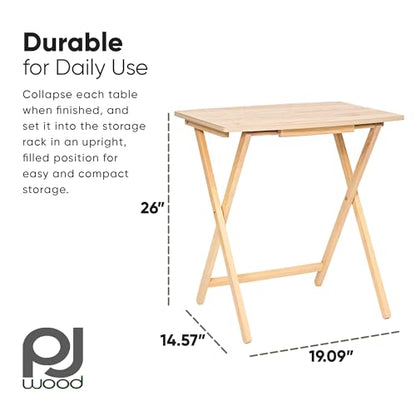 PJ Wood XL Oversize Tray Table, Natural Wood, 5-Pack | 33.2 lb Capacity, Rectangular Shape, Foldable Design, Space-Saving Storage