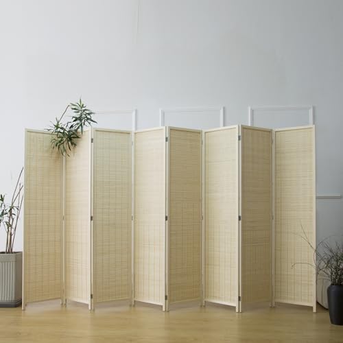 8 Panel Bamboo Room Divider - 5.6 ft Tall Folding Privacy Screen, Natural Beige Freestanding Partition Wall (67" x 122.8", 8-Panel) - color: Beige, size: 8 Panel