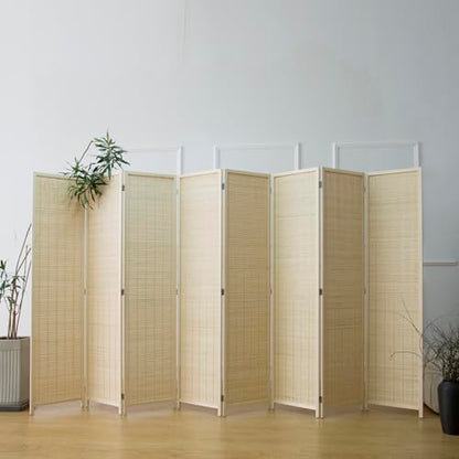 8 Panel Bamboo Room Divider - 5.6 ft Tall Folding Privacy Screen, Natural Beige Freestanding Partition Wall (67" x 122.8", 8-Panel) - color: Beige, size: 8 Panel