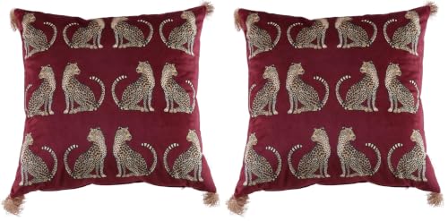 Lumbar Decorative Throw Pillow Cover with Tassels Leopard Pattern Cushion Cover Luxury Style Soft Velvet Pillowcase for Sofa Couch Bedroom (18"x18",Wine Red) (Pack of 2) - color: Wine Red, size: 18" x 18" (Pack of 2)