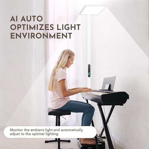 100W Led Floor Lamp Motion Sensor, 9000LM Eye Care Reading Light | 77" Tall Floor Lamp, 4000K Daylight, Full Spectrum, RG0, CRI≥97, Dimmable Bright Standing Lamp for Home Office, Living Room