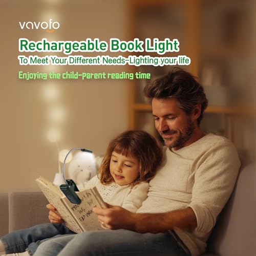 VAVOFO Rechargeable Book Light for Reading in Bed Kids, 7 LED Reading Light with 9-Level Warm Cool White Daylight, Eye Care Lamp with Power Indicator for Bookworms (Garden Green) - color: Garden Green