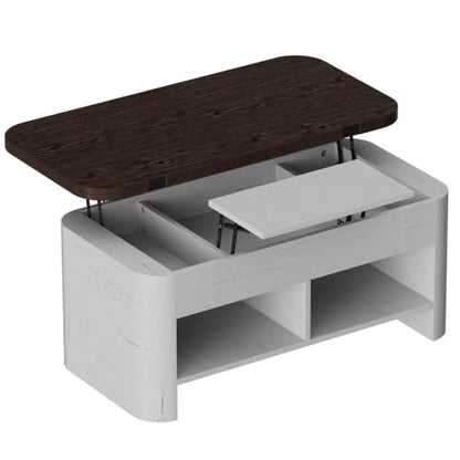 37.5" Lift Top Coffee Table with Storage, Farmhouse Coffee Table with Hidden Compartment & Open Shelf, Lifting Tabletop, for Living Room, Home Office - color: White-brown