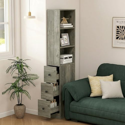 ARTETHYS Tall Slim Bathroom Storage Cabinet with 3 Adjustable Shelves Gray | Slim Free Standing Space Saver Organizer for Living Room Kitchen, 3 Drawers - color: Grey