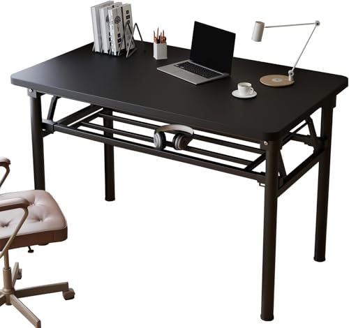Folding Desk, 39.4" Foldable Desk for Small Spaces - Space Saving Folding Computer Desk, Portable Compact Design for Home Office, Bedroom, Dorm & Apartment, No Assembly Required - color: Frame：black/Board：black, size: 39.4"*19.7"