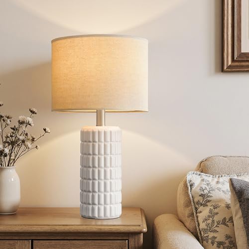 Seealle 23" Modern Ceramic Table Lamps Set of 2, Lamps for Bedroom, White | Lamps for Living Room, Bedroom, Bedside, Night Stands, End Table, Desk, Farmhouse Home Decor - color: White