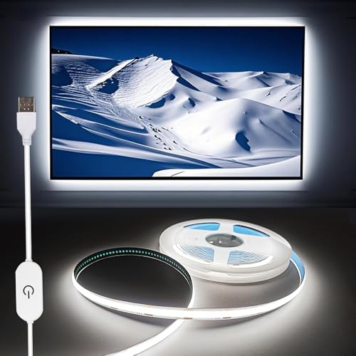 ZSLAIFU A 5V USB LED Light Strip, COB LED Strip Lights, White 5V LED Lights, Small LED Strip Light, TV Lights for TV Under Cabinet Kitchen Living Room Shelving or Displays (White, 6.56ft) - color: White, size: 6.56ft