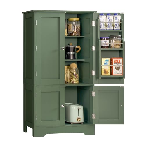 43" H Storage Cabinet with 4 Doors, Kitchen Cabinet with 6 Door Shelves, Kitchen Pantry Cabinets for Living Room, Dining Room, Bathroom, Forest Green - color: Forest Green-1
