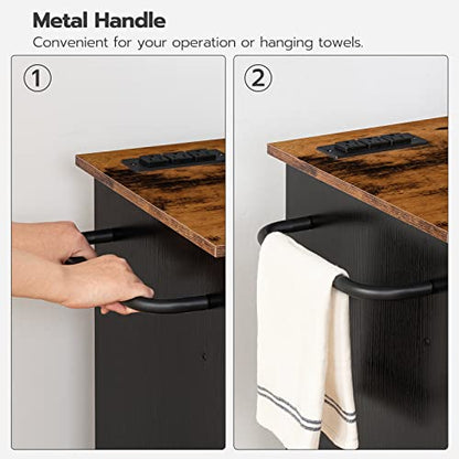 HOOBRO Kitchen Island with Power Outlet, Storage Island with Spice Rack and Drawer, Rolling Kitchen Cart on Wheels, for Home, Dining Room, Rustic Brown and Black - color: Rustic Brown + Black