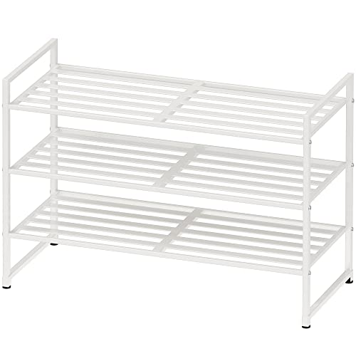 Simple Houseware 3-Tier Stackable Metal Panel Shoe Rack, White | 9 Pairs of Shoes Storage Organizer for Closet, Entryway, Garage & Corridor - color: White, style: Metal Panel