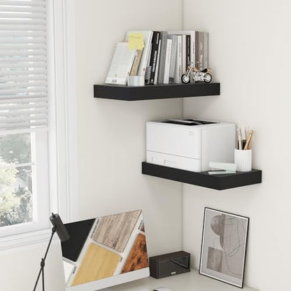Deep Floating Shelves, 24'' x 12'' Black Shelves for Wall Set of 2 | Invisible Brackets, Engineered Wood, Mounting Hardware Included, 40LBS, Bathroom, Laundry Room, Kitchen, Living Room - color: Black, size: 24W x 11.6D x 2H, 2 Pack