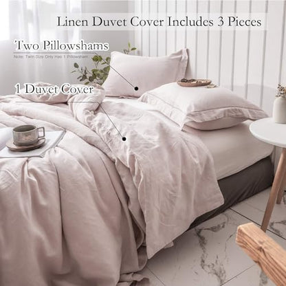 Simple&Opulence 100% Washed Linen Duvet Cover Set with Embroidered,3 Pieces Soft Farmhouse Comforter Set with Button Closure,1 Duvet Cover and 2 Pillowshams(Full,Dusty Pink) - color: Embroidery Dusty Pink, size: Full