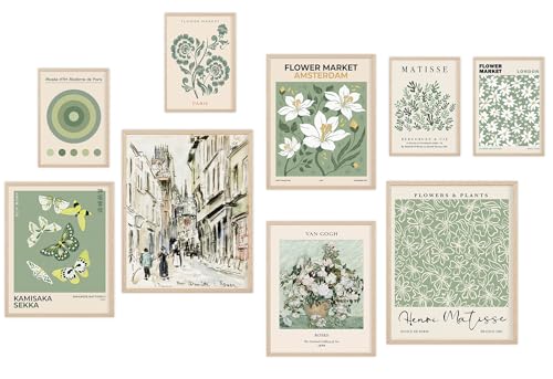 Sage Green Wall Art Poster Prints,Set of 9 Exhibition Wall Decor for Dorm Bedroom,Sage Green Aesthetic Pictures for Teens Boys Girls, Vintage Posters Wall Decorations - color: Green