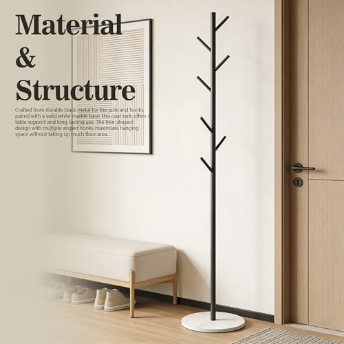 Black Metal Coat Rack Freestanding, 67" Tree Coat Stand, Sturdy Entryway Hall Tree for Coats, Hats, Bags - color: A5
