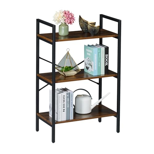 Relaxdays Industrial Bookcase, 3 Compartments, H 92 x W 60 x D 32 cm, Open Living Room Shelf, Standing Shelf, Brown/Black - size: 92 x 60 x 32 cm