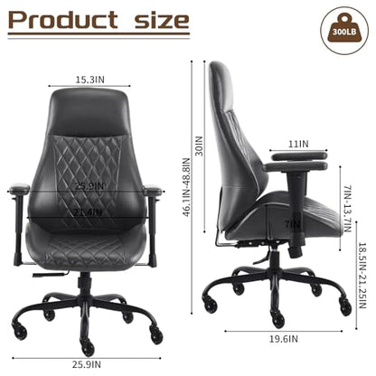 YFO Home Office Desk Chair High Back Office Rubber Chair Casters Ergonomic Computer Chair with Lumbar Support Adjustable Height Rolling Swivel Chair Executive Task Armrests, Black PU - color: Black, size: High Back