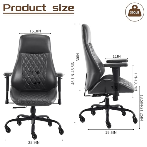 YFO Home Office Desk Chair High Back Office Rubber Chair Casters Ergonomic Computer Chair with Lumbar Support Adjustable Height Rolling Swivel Chair Executive Task Armrests, Black PU - color: Black, size: High Back