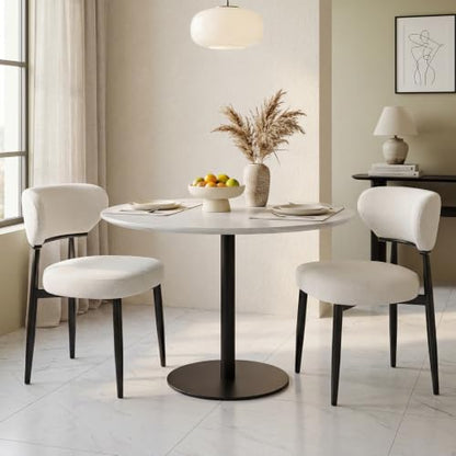 Dining Chairs Set of 2, Modern Upholstered Fabric Dining Chairs | Thick Padded Seat, Textured Fabric, Curved Back, Metal Frame, Dining Room, Kitchen, Breakfast Nook, Restaurant, Beige - color: Beige, size: Set of 2