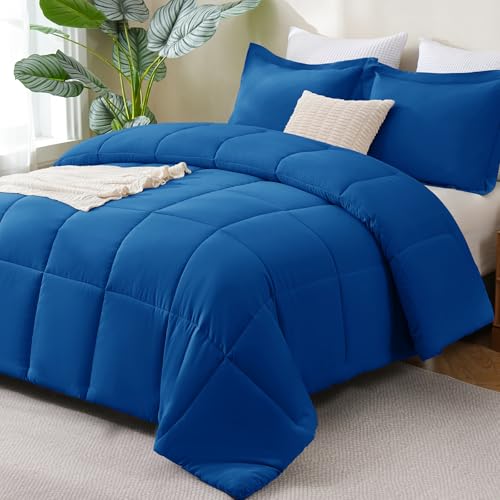 Oversized King Comforter Set, 3-Piece Box-Stitched, Classic Blue | 120 x 98 in Oversized Coverage for Larger Beds, 270 GSM Fill, 90 GSM Brushed Microfiber Shell, OEKO-TEX Certified - color: Classic Blue, size: Oversized King(120"x98")