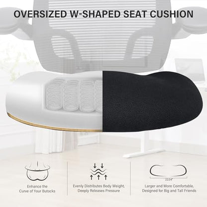 500lbs Big and Tall Office Chair - Heavy Duty Mesh Ergonomic Desk Chair with Headrest, High Back Computer Chair - Flip-up Armrests, Wide Thick Seat Cushion, Quiet Wheels, Black - color: Black With Headrest