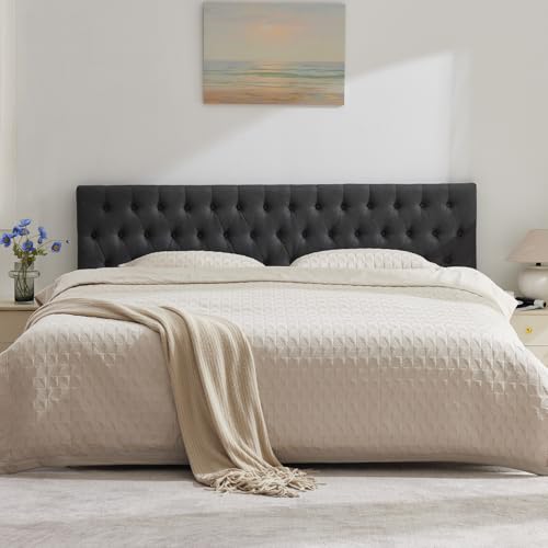 Tufted Upholstered Queen Size Bed Headboard in Modern Button Design, Adjustable Solid Wood Head Board, Premium Linen Fabric Padded Headboards in Bedroom (Dark Grey) - color: Dark Grey, size: Queen