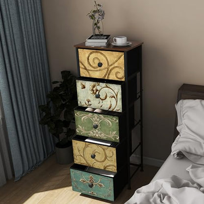 Small Dresser for Bedroom with Retro Flower Narrow Drawers Slim Chest of Drawers Skinny Nightstand Sofa End Table for Living Room Entryway Closet Storage (Multi, 5 Drawers) - size: 11.8"D x 16.5"W x 45.5"H (5 Drawers)