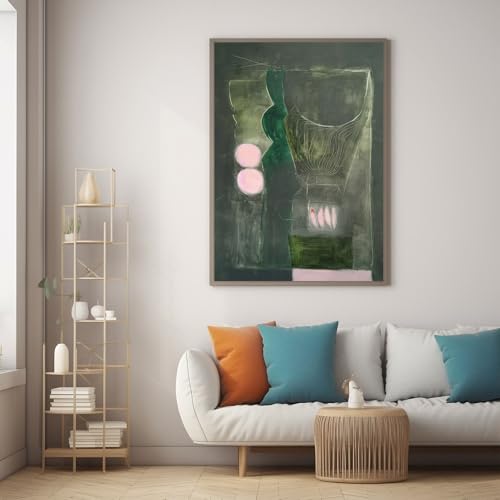 Abstract Painting Print Emerald Green and Pink Artwork 16x24 Inch Unframed | large vertical wall art dark green abstract wall art abstract geometric art print boho wall art for home living room office - color: Emerald Green and Pink