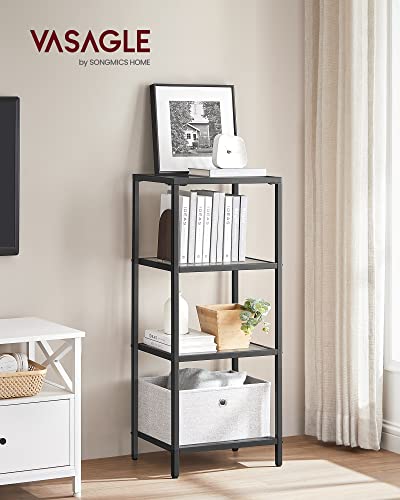VASAGLE Bookcase, 4-Tier Bookshelf, Slim Shelving Unit for Bedroom, Bathroom, Home Office, Tempered Glass, Steel Frame, Ink Black ULGT028B61 - color: Ink Black, size: 4 Tiers (15.7"W x 37.4"H)