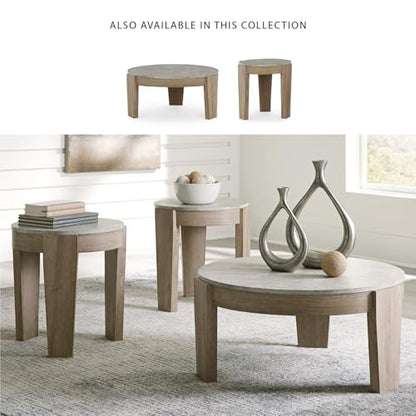 Signature Design by Ashley Coffee Table Set of 3, Round, with End Tables | 3-piece coffee and end table sets with faux cement tops and wood grain finish frames, Casual style, Guystone Series