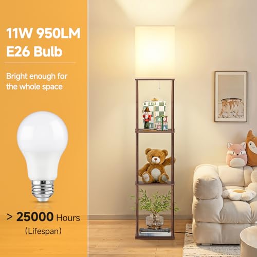 Coucrek 2-Pack Floor Lamp with Shelves, 3-Tier Standing Shelf Lamp | 3CCT 950LM Bulb Included, Storage Bookshelf Tall Standing Lamps for Living Room Bedroom Office - color: Brown