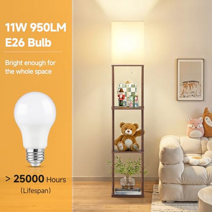 Coucrek 2-Pack Floor Lamp with Shelves, 3-Tier Standing Shelf Lamp | 3CCT 950LM Bulb Included, Storage Bookshelf Tall Standing Lamps for Living Room Bedroom Office - color: Brown