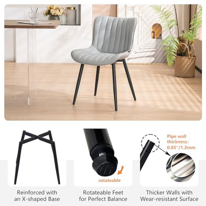 YOUNUOKE Dining Chairs Set of 2 Mid-Century Modern Kitchen Chairs Grey | Faux leather upholstered with Back, fits dining living waiting room guest reception. Waterproof easy to clean assemble, 300lb - color: Grey