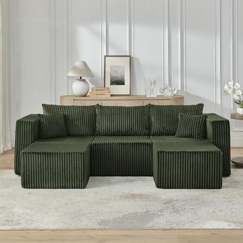 Compact Modular Sectional Sofa, Foam, Green, Space-Saving Design, No Assembly Required - color: Green, size: 42x18x17