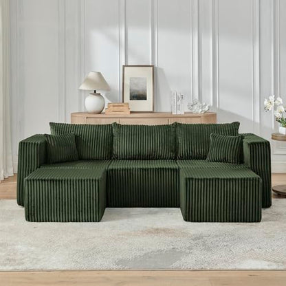 Compact Modular Sectional Sofa, Foam, Green, Space-Saving Design, No Assembly Required - color: Green, size: 42x18x17
