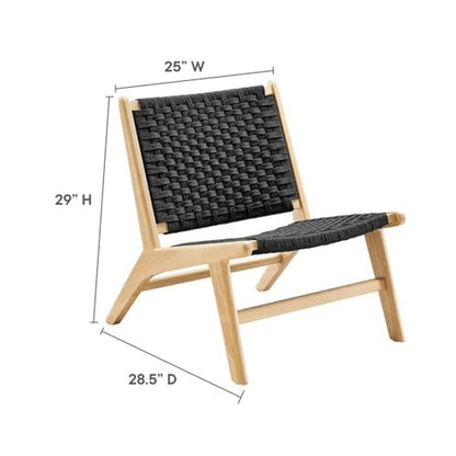 Modway Saoirse Woven Rope Wood Accent Lounge Chair in Natural Black - color: Natural Black