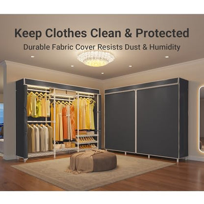 VIPEK V5LC Garment Rack Heavy Duty Covered with Dimmable LED Light, 3000K Warm White, Portable Closet Wardrobe Freestanding for Hanging Clothes, with Black Cover - color: White Rack With Black Cover, style: V5LC