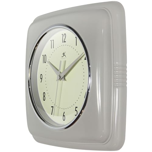 Infinity Instruments Square Retro Wall Clock, Stone Grey, 9.25" - color: Stone Grey