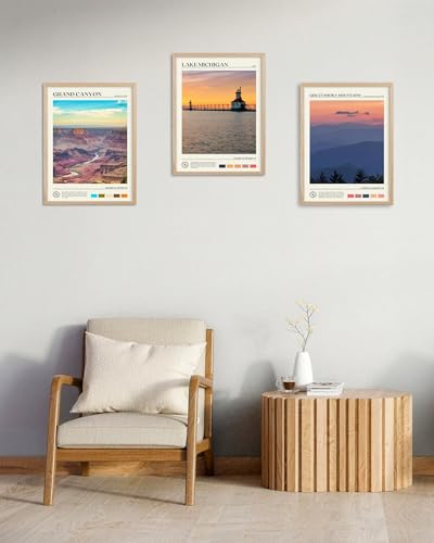 HesenDot 12x16IN Natural Oak Wood Framed Wall Art Smoky Mountains 1Pack | Great Smoky Mountains Landscape Canvas Print with Natural Oak Wood Frame, Ready to Hang for Bathroom, Bedroom, Office - color: Framed Great Smoky Mountains