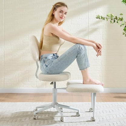 Cross Legged Office Chair with Wheels, Meditation Chair, ADHD Chair for Adults, Wider Height Adjustable Backrest and Seat, Yoga Office Chair, Teddy Fabric, Off White - color: Teddy Fabric Beige, size: Cloud Lounge