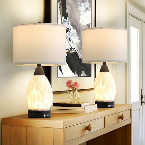 Serteaw 22''Touch Control Table Lamps Set of 2,Stepless Dimmable Bedside Lamps with USB Charging Ports, Black and Cream Living Room End Nightstand Table Lamps with Linen Lampshade, LED Bulbs Included - color: Black,beige