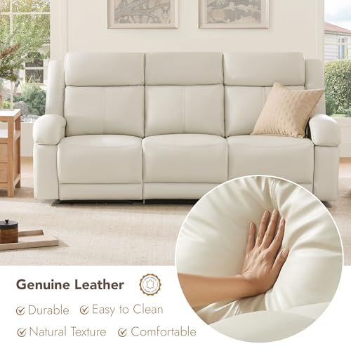 Watson & Whitely Genuine Leather Power Recliner Sofa & Loveseat Set, Cream | Wall Hugger Reclining Sofas, Power Headrest, Center Storage Console, Charging Ports, Cup Holders, Living Room Furniture Set - color: Cream, style: Loveseat+3 Seater Sofa