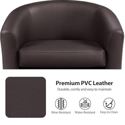 Yaheetech Accent Chairs Set of 2, Faux Leather Barrel Armchairs Espresso | Water-resistant Faux Leather Chairs with High-density Foam and Solid Wood Legs for Living Room, Waiting Room, Small Space - color: Espresso(faux Leather), style: without Ottoman