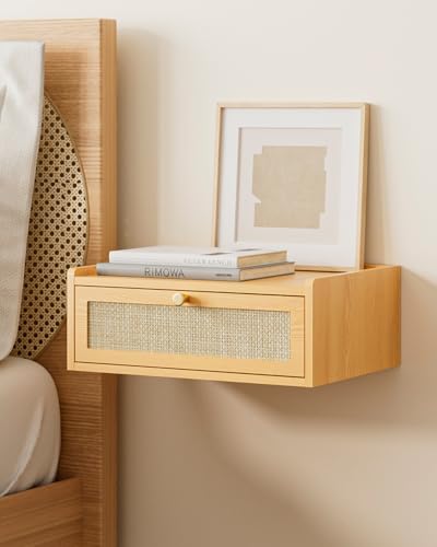Floating Nightstand,Wall Mounted Night Stand with Drawer,Small Floating Shelves,Floating Wood Bedside Table for Bedroom、Living Room、Bathroom - color: Yellow, style: Bohemian